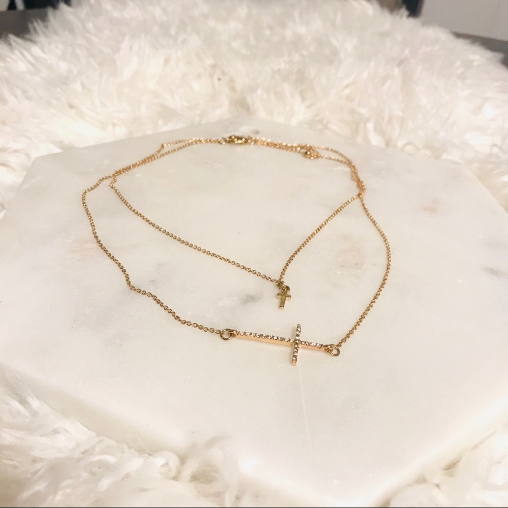 Double Cross Layered Necklace
